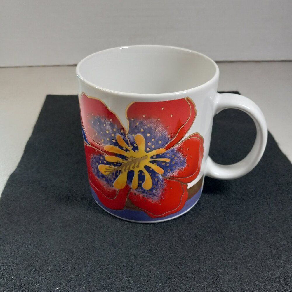 Laurel Burch Wild Hibiscus Ceramic Mug Cottagecore Floral Grandmacore